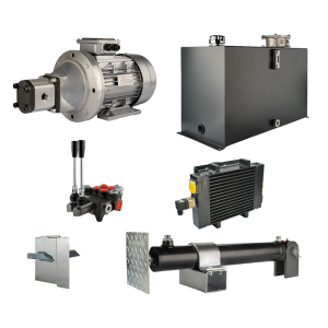 Hydraulika pro štípačku dřeva, štípací výkon: 6 tun, doba štípacího cyklu: 9-12 sekund. Pohon, čerpadlo, motor, nádrž 100 litrů, 2-sekční  rozdělovač, přídavné chlazení