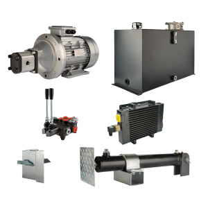 Hydraulika pro štípačku dřeva, štípací výkon: 12 tun, doba štípacího cyklu: 14-17 sekund. Pohon, čerpadlo, motor, nádrž 100 litrů, 2-sekční  rozdělovač, přídavné chlazení