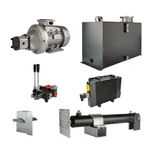 Hydraulika pro štípačku dřeva, štípací výkon: 6 tun, doba štípacího cyklu: 14-17 sekund. Pohon, čerpadlo, motor, nádrž 100 litrů, 2-sekční  rozdělovač, přídavné chlazení