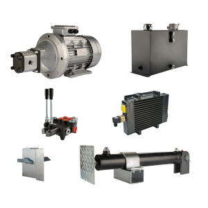 Hydraulika pro štípačku dřeva, štípací výkon: 7T, doba štípacího cyklu: 11-14 sekund. Pohon, motor, čerpadlo, nádrž 45 litrů, 2-sekční  rozdělovač, přídavné chlazení