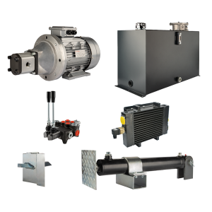 Hydraulika pro štípačku dřeva, štípací výkon: 10 tun, doba štípacího cyklu: 18-21 sekund. Pohon, čerpadlo, motor, nádrž 100 litrů, 2-sekční  rozdělovač, přídavné chlazení