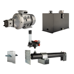 Hydraulika pro štípačku dřeva, štípací výkon: 10 tun, doba štípacího cyklu: 18-21 sekund. Pohon, čerpadlo, motor, nádrž, 75 litrů, 2-sekční  rozdělovač