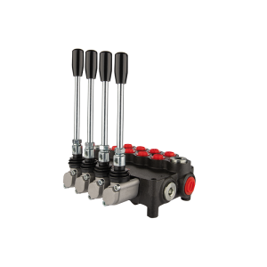 4-sekční hydraulický rozvaděč 80 l/min 4P80A1A1A1A1GKZ1, ovládaný pákou