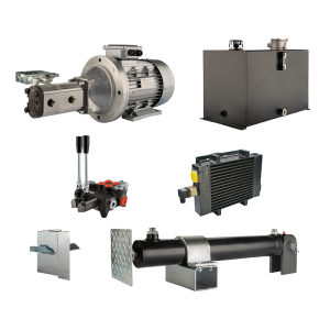 Hydraulika pro štípačku dřeva, štípací výkon: 18 tun, doba štípacího cyklu: 12-16 sekund. Pohon, čerpadlo, motor, nádrž 75 litrů, 2-sekční  rozdělovač, přídavné chlazení