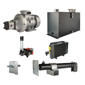 Hydraulika pro štípačku dřeva, štípací výkon: 12 tun, doba štípacího cyklu: 11-14 sekund. Pohon, čerpadlo, motor, nádrž 100 litrů, 2-sekční  rozdělovač, přídavné chlazení