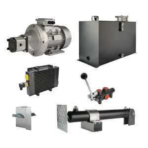 Hydraulika pro štípačku dřeva, štípací výkon: 8 tun, doba štípacího cyklu: 9-12 sekund. Pohon, čerpadlo, motor, nádrž 100 litrů, 1-sekční rozdělovač, přídavné chlazení