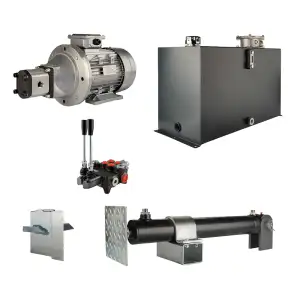 Hydraulika pro štípačku dřeva, štípací výkon: 5 tun, doba štípacího cyklu: 18-21 sekund. Pohon, čerpadlo, motor, nádrž, 100 litrů, 2-sekční  rozdělovač