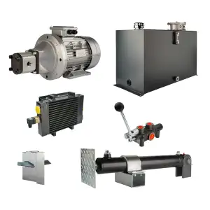 Hydraulika pro štípačku dřeva, štípací výkon: 12 tun, doba štípacího cyklu: 18-21 sekund. Pohon, čerpadlo, motor, nádrž 100 litrů, 1-sekční rozdělovač, přídavné chlazení