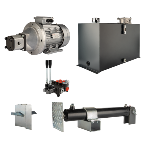Hydraulika pro štípačku dřeva, štípací výkon: 7 tun, doba štípacího cyklu: 11-14 sekund. Pohon, čerpadlo, motor, nádrž 100 litrů, 2-sekční  rozdělovač