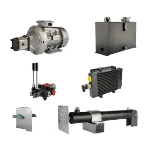 Hydraulika pro štípačku dřeva, štípací výkon: 5 tun, doba štípacího cyklu: 18-21 sekund. Pohon, čerpadlo, motor, nádrž 45 litrů, 2-sekční  rozdělovač, přídavné chlazení