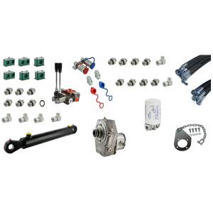 Kompletní hydraulika pro nakladač Tur C-330, rozdělovač + převodovka s čerpadlem + válec lopaty + kabely + komponenty