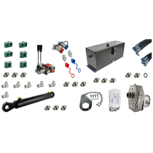 Kompletní hydraulika pro nakladač Tur C-330, rozdělovač + převodovka s čerpadlem + nádrž + filtr + válec lžíce + kabely + komponenty