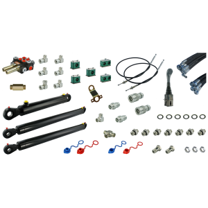 Kompletní hydraulika pro nakladač Tur C-330, rozdělovač + joystick s kabely + dva zvedací válce a jeden pro nakladač + kabely + komponenty