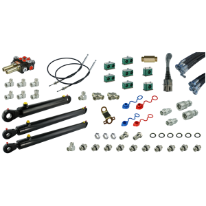 Kompletní hydraulika pro nakladač Tur C-330, rozdělovač + joystick s kabely + dva zvedací válce a jeden pro nakladač + kabely + komponenty