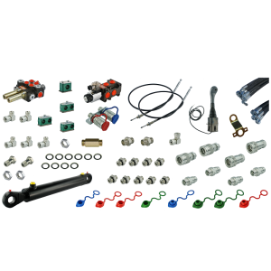 Kompletní hydraulika pro nakladač Tur C-330, rozdělovač + joystick s kabely + solenoidový ventil + hlavový válec + kabely + komponenty
