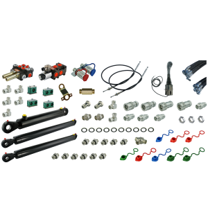 Kompletní hydraulika pro nakladač Tur C-330, rozdělovač + joystick s kabely + elektromagnetický ventil + dva zdvihací válce a jeden pro zdvih + kabely + komponenty