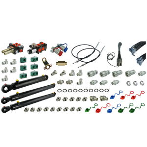 Kompletní hydraulika pro nakladač Tur C-330, rozdělovač + joystick s kabely + elektromagnetický ventil + dva zdvihací válce a jeden pro zdvih + kabely + komponenty