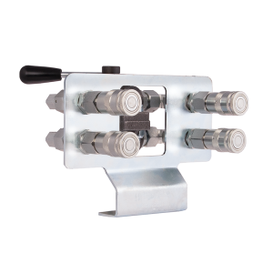 Hydraulický zásuvkový rozdělovač. Hydraulický kulový kohout 6/2 přepínání + rychlospojky + deska