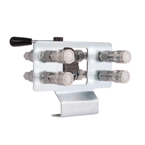 Hydraulický zásuvkový rozdělovač. Hydraulický kulový kohout 6/2 přepínání + rychlospojky + deska