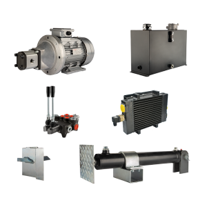 Hydraulika pro štípačku dřeva, štípací výkon: 7 tun, doba štípacího cyklu: 18-21 sekund. Pohon, čerpadlo, motor, nádrž 45 litrů, 2-sekční  rozdělovač, přídavné chlazení