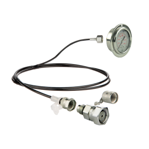 Servisní sada pro měření tlaku oleje a diagnostiku hydraulického systému. Manometr 250 bar + 2000 mm hadice s konektorem DKOL M18x1,5