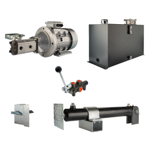 Hydraulika pro štípačku dřeva, štípací výkon: 12 tun, doba štípacího cyklu: 10-13 sekund. Pohon, čerpadlo, motor, nádrž, 100 litrů, 1-sekční rozdělovač