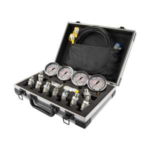 Sada diagnostické sady pro měření hydraulického tlaku, servisní kufřík, 4 analogové manometry, 11 hrotů, 85050003