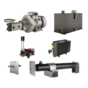 Hydraulika pro štípačku dřeva, štípací výkon: 14 tun, doba štípacího cyklu: 12-16 sekund. Pohon, čerpadlo, motor, nádrž 75 litrů, 2-sekční  rozdělovač, přídavné chlazení