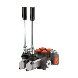 Dvoudílný hydraulický rozdělovač 40 l/min s pružinovou pákou s automatickým polohováním do 0. polohy s posuvníkem pro ovládání pohonu a hydromotoru