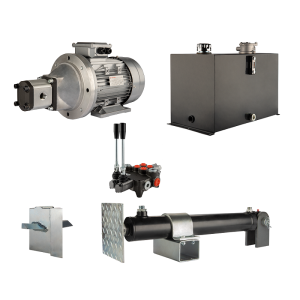 Hydraulika pro štípačku dřeva, štípací výkon: 12 tun, doba štípacího cyklu: 9-12 sekund. Pohon, čerpadlo, motor, nádrž, 75 litrů, 2-sekční  rozdělovač