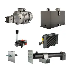 Hydraulika pro štípačku dřeva, štípací výkon: 6 tun, doba štípacího cyklu: 14-17 sekund. Pohon, čerpadlo, motor, nádrž 75 litrů, 2-sekční  rozdělovač, přídavné chlazení