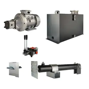 Hydraulika pro štípačku dřeva, štípací výkon: 5 tun, doba štípacího cyklu: 11-14 sekund. Pohon, čerpadlo, motor, nádrž, 100 litrů, 2-sekční  rozdělovač