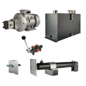 Hydraulika pro štípačku dřeva, štípací výkon: 8 tun, doba štípacího cyklu: 14-17 sekund. Pohon, čerpadlo, motor, nádrž, 100 litrů, 1-sekční rozdělovač