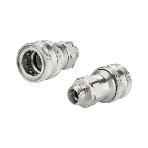 Euro hydraulický rychlospojka, měkká zásuvka tlačného typu. Krátký vnější závit M22x1,5
