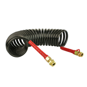 Černá spirálová pneumatická, M22x1,5, délka 6m, vyrobená z polyethylenu.