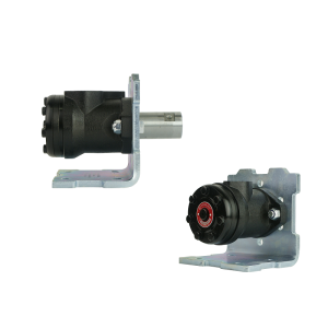 Hydraulický motor BMR 25 s hřídelí 25 mm, úhlovou montážní deskou a pouzdrem hřídele