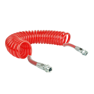 Červené spirálová pneumatická, M22x1,5, délka 6 m, vyrobená z polyethylenu.