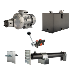 Hydraulika pro štípačku dřeva, štípací výkon: 8 tun, doba štípacího cyklu: 9-12 sekund. Pohon, čerpadlo, motor, nádrž, 75 litrů, 1-sekční rozdělovač