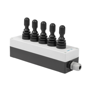 Pouzdro s pěti třípolohovými elektrickými joysticky s pružinovým a západkovým polohováním