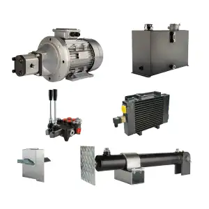 Hydraulika pro štípačku dřeva, štípací výkon: 9 tun, doba štípacího cyklu: 11-14 sekund. Pohon, čerpadlo, motor, nádrž 45 litrů, 2-sekční  rozdělovač, přídavné chlazení