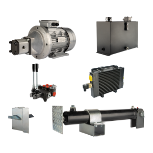 Hydraulika pro štípačku dřeva, štípací výkon: 19 tun, doba štípacího cyklu: 14-17 sekund. Pohon, čerpadlo, motor, nádrž 45 litrů, 2-sekční  rozdělovač, přídavné chlazení