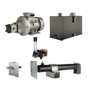 Hydraulika pro štípačku dřeva, štípací výkon: 6 tun, doba štípacího cyklu: 9-12 sekund. Pohon, čerpadlo, motor, nádrž, 75 litrů, 2-sekční  rozdělovač
