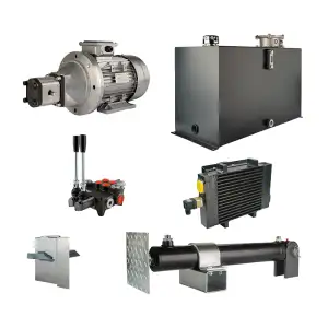 Hydraulika pro štípačku dřeva, štípací výkon: 5 tun, doba štípacího cyklu: 18-21 sekund. Pohon, čerpadlo, motor, nádrž 100 litrů, 2-sekční  rozdělovač, přídavné chlazení