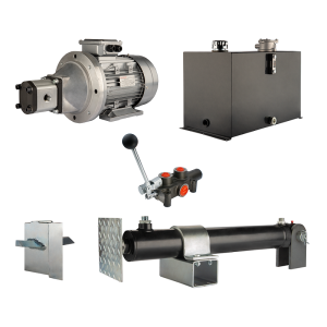 Hydraulika pro štípačku dřeva, štípací výkon: 16 tun, doba štípacího cyklu: 11-14 sekund. Pohon, čerpadlo, motor, nádrž, 75 litrů, 1-sekční rozdělovač