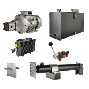 Hydraulika pro štípačku dřeva, štípací výkon: 16 tun, doba štípacího cyklu: 11-14 sekund. Pohon, čerpadlo, motor, nádrž 75 litrů, 1-sekční rozdělovač, přídavné chlazení