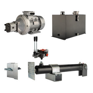 Hydraulika pro štípačku dřeva, štípací výkon: 16 tun, doba štípacího cyklu: 11-14 sekund. Pohon, čerpadlo, motor, nádrž, 75 litrů, 2-sekční  rozdělovač
