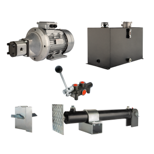Hydraulika pro štípačku dřeva, štípací výkon: 10 tun, doba štípacího cyklu: 14-17 sekund. Pohon, čerpadlo, motor, nádrž, 75 litrů, 1-sekční rozdělovač
