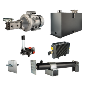 Hydraulika pro štípačku dřeva, štípací výkon: 12 tun, doba štípacího cyklu: 17-20 sekund. Pohon, čerpadlo, motor, nádrž 100 litrů, 2-sekční  rozdělovač, přídavné chlazení