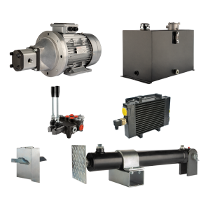 Hydraulika pro štípačku dřeva, štípací výkon: 19 tun, doba štípacího cyklu: 14-17 sekund. Pohon, čerpadlo, motor, nádrž 75 litrů, 2-sekční  rozdělovač, přídavné chlazení