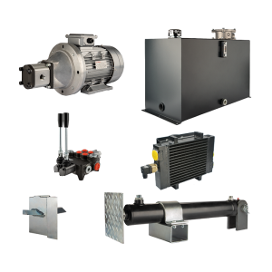 Hydraulika pro štípačku dřeva, štípací výkon: 7 tun, doba štípacího cyklu: 18-21 sekund. Pohon, čerpadlo, motor, nádrž 100 litrů, 2-sekční  rozdělovač, přídavné chlazení